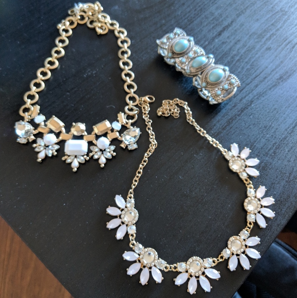 Two statement necklaces and a bracelet